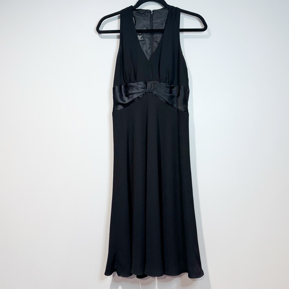 Jones New York Black A-Line Dress Empire Waist Silk Waistband Evening Size 8